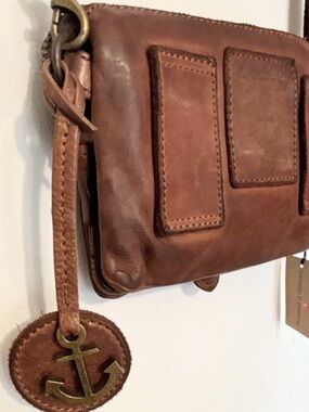 Brown Leather Wristlet with Anchor Charm